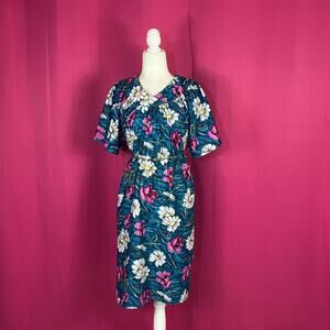 Vintage unbranded blue, pink, white floral print mumu dress, size L